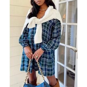 SHOW ME YOUR MUMU Ainsley Plaid Mini Dress Green Blue Small S